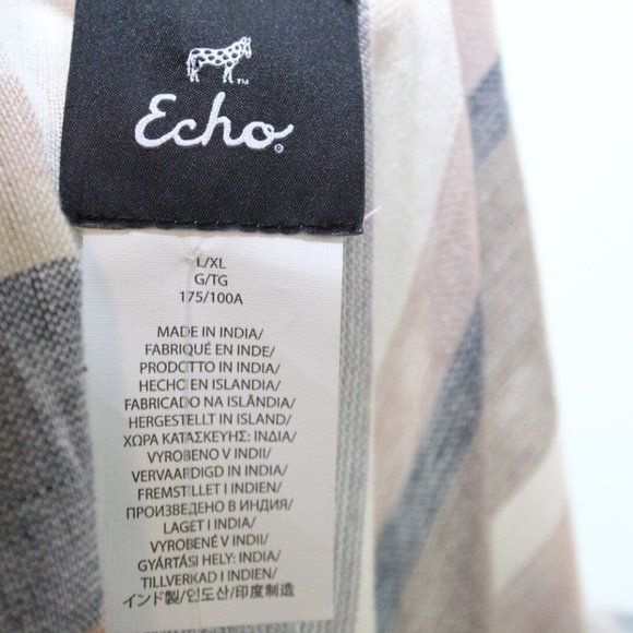 NWT ECHO Striped Beach Caftan Maxi Swim Cover White Tan Size L/XL H13276 - Picture 10 of 12